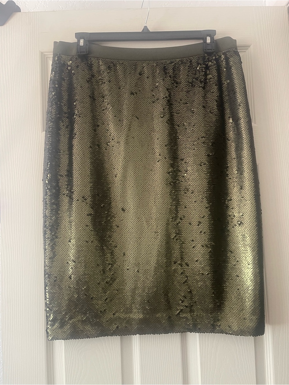 G by Giuliana Olive Green Sequin Pencil Skirt